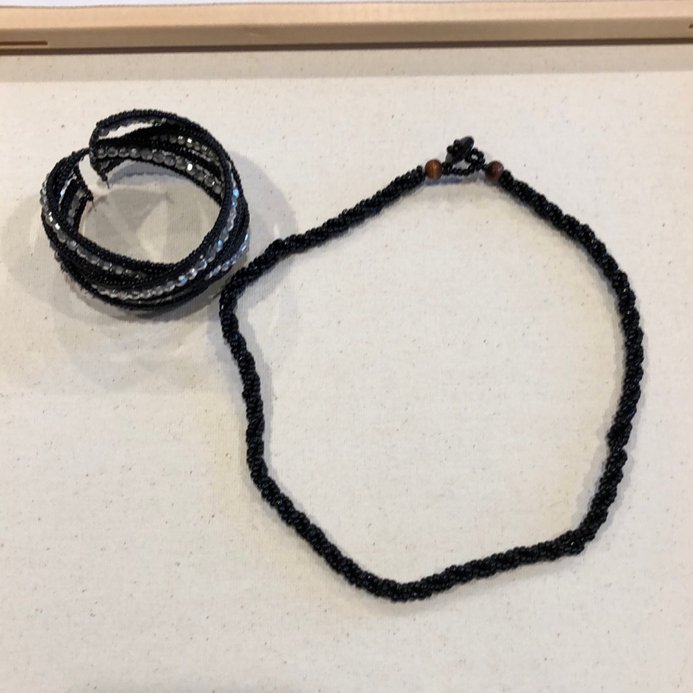 Beaded statement bracelet and necklace set
